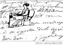 Juliette Colloque drawing of herself writing 7 aout 1841 BnF